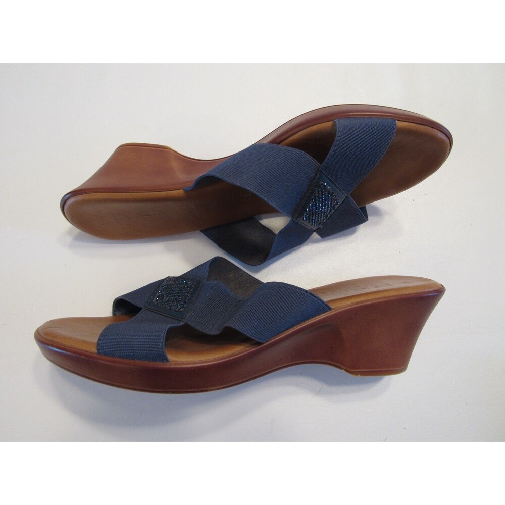 Italian Shoemakers Blue Cross Strap Slip On OpenToe Sandals with Beading 8.5 - Picture 7 of 13